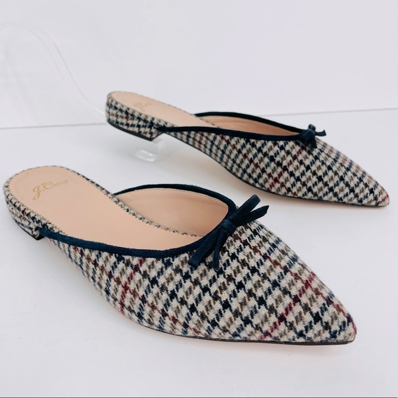 J. Crew Shoes - J. Crew Pointed D’Orsay Plaid Slides with Bow Mule